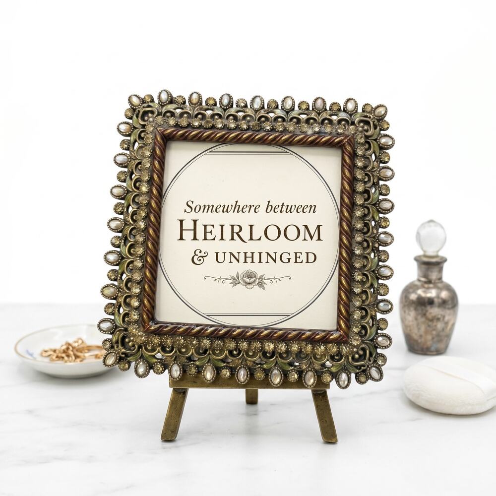 Ornate Jeweled Frame With Funny Vintage Print Heirloom & Unhinged